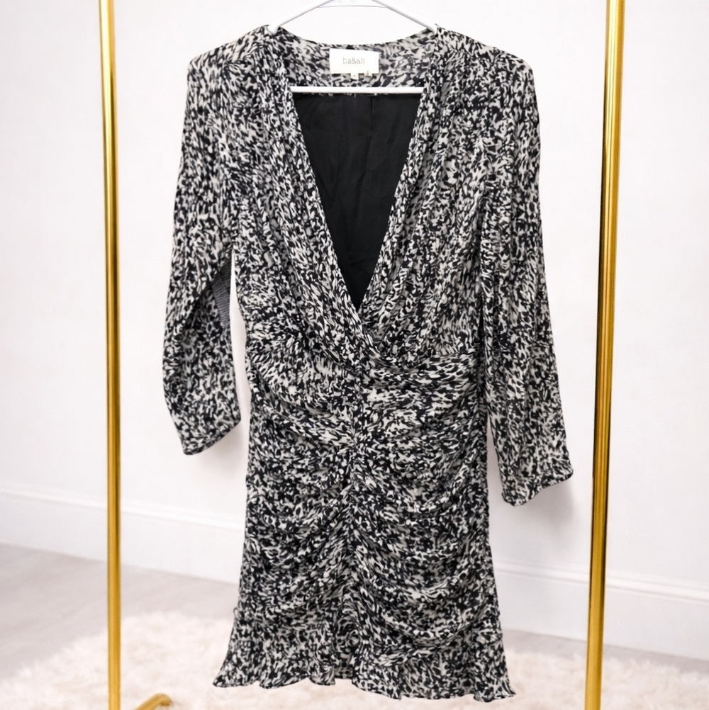 ba&sh Small Black and White Long Sleeve Dress